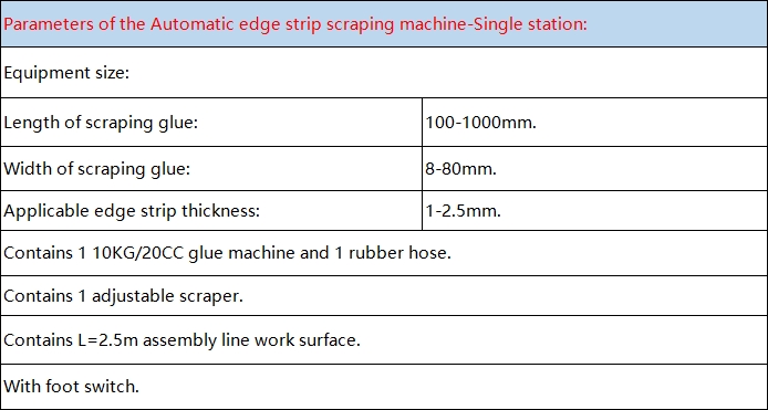 Parameters of the Automatic edge strip scraping machine-Single station